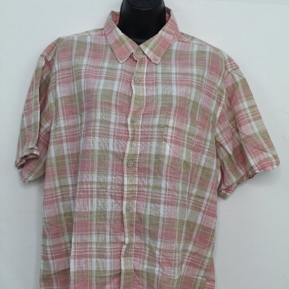 Weatherproof Vintage Plaid Button Up Short Sleeve Shirt Women Pink Beige Size XL - Picture 1 of 9
